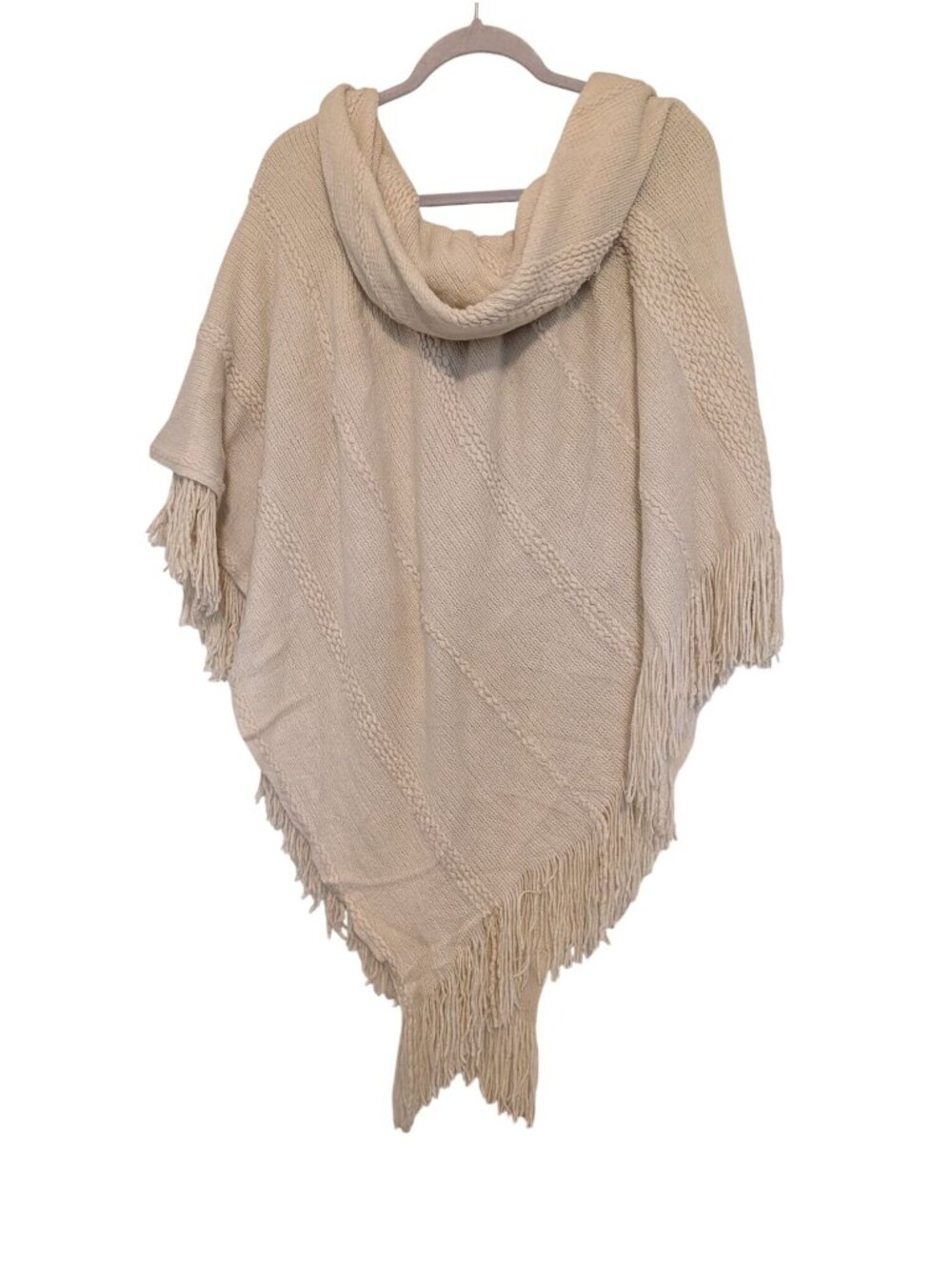 New Charter Club Womens Ivory Raschel-Knit Poncho Wrap With Toggle Closure & Fri - Picture 3 of 12